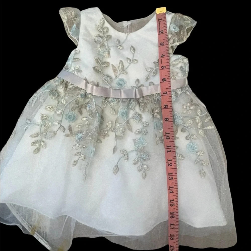 Rare Editions White and Silver Floral Dress w/bloomers